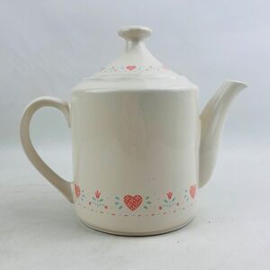 Corelle Forever Yours Teapot & Lid 4 Cup Country Hearts Teal Pink Corning Vtg